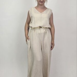 Lniany kombinezon Palazzo Natural – 100% len