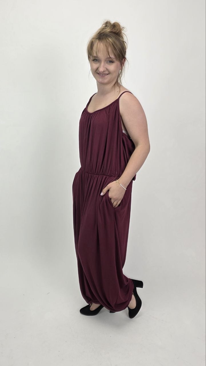 Kombinezon Maxi Burgundy Flow – 95% wiskozy - obrazek 2
