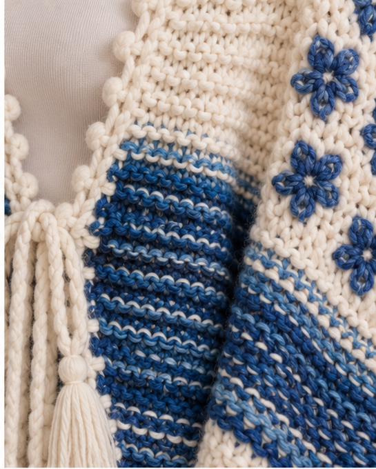 Kardigan Boho Blue Extra – niebiesko-ecru - obrazek 3