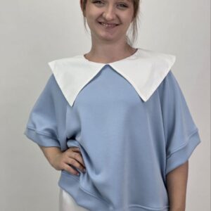 Bluzka Blue Chic z Oversize Kołnierzem